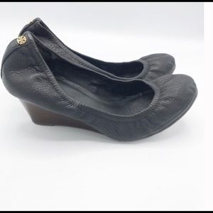 Tory Burch Black Slip On Wedges 9.5 fits like a 9